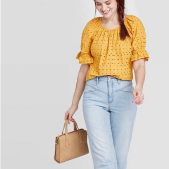 Short Sleeve Round Neck Eyelet Top